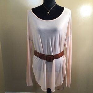 Free People Peach Crewneck Lind Sleeve Top Sz:S